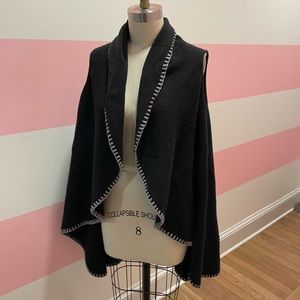 Black and gray sweater vest cardigan open front OS
